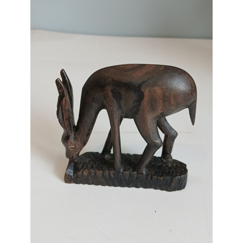 Wooden Hand Carved Antelope Deer Animal Sculpture Figurine Decor Collectible 3 "